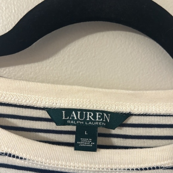 Ralph Lauren Womens Striped Top Long Sleeve Suede Elbow Large Equestrian Preppy - Picture 5 of 8